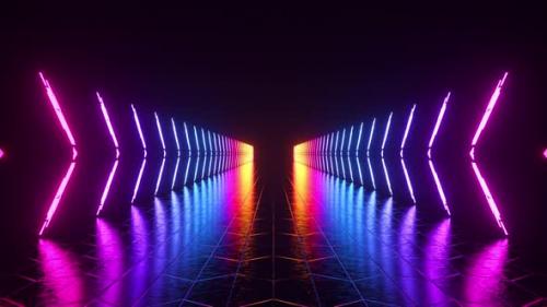 Videohive - Futuristic Neon Glowing Corridor on Dark Abstract Background Multicolored Illumination 3D Animation - 48099548 - 48099548