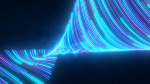 Videohive - Abstract bright blue glowing flying waves from twisted lines energy magical background - 48077992 - 48077992