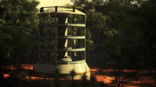 Videohive - A Modern Glass Greenhouse Tower Surrounded By Lush Green Forest - 48093971 - 48093971