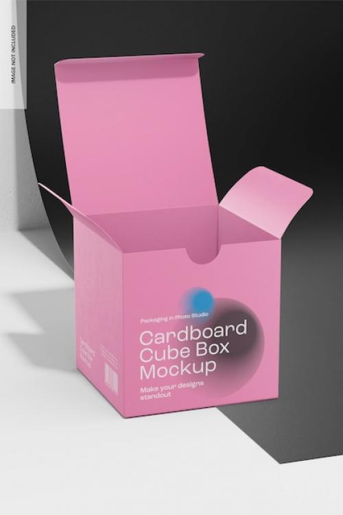 Premium PSD | Cardboard cube box mockup, opened Premium PSD