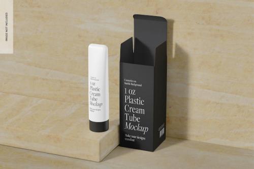 Premium PSD | 1 oz plastic cream tube mockup, perspective Premium PSD