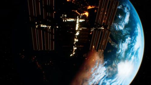 Videohive - International Space Station in Outer Space Over the Planet Earth Orbit - 48098249 - 48098249