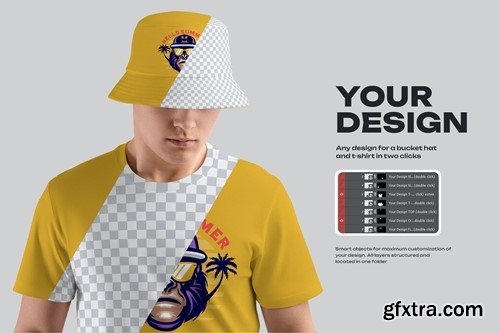 Mockups Bucket Hat and T-Shirt GYXJCHM