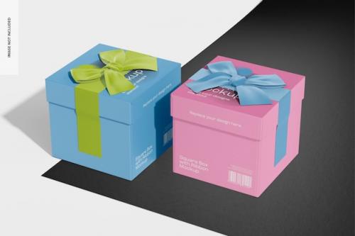 Premium PSD | Square boxes with ribbon mockup, right view Premium PSD