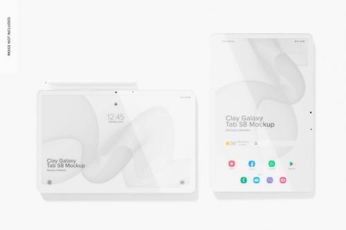 Premium PSD | Clay galaxy tab s8 mockup, top view Premium PSD