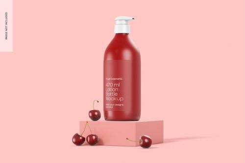 Premium PSD | 470 ml lotion bottle mockup, on podium Premium PSD