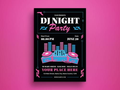 Pink Cyberpunk DJ Night Party Flyer Layout 646266987