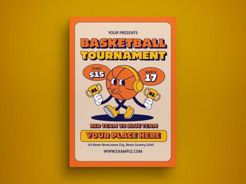 Orange Cartoon Basketball Tournament Flyer Layout 646266979