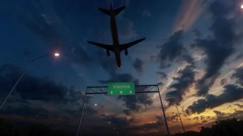 Videohive - Vienna City Road Sign - Airplane Arriving To Vienna Airport - 48144104 - 48144104