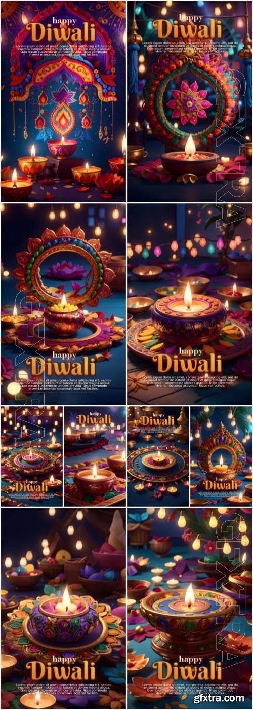 PSD happy diwali festival of lights template design