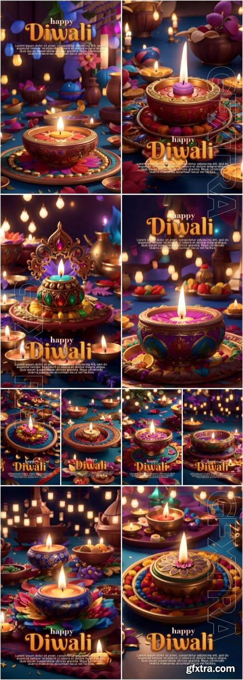 PSD happy diwali template design poster flyer