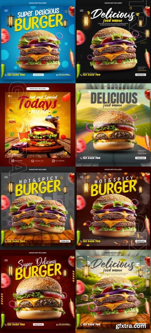 PSD food burger social media instagram post banner template