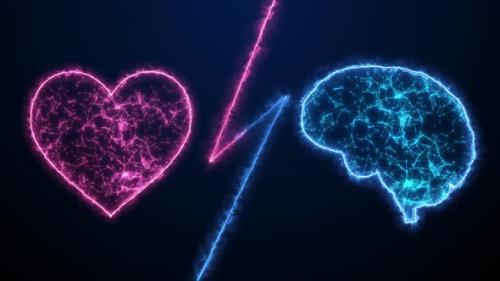 Videohive - Heart Vs Brain, Heart And Brain Animation Medical Background, Human Brain Connected With Heart - 48128035 - 48128035
