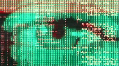 Videohive - Green Halftone Digital Cyber Eye Abstract Background Artificial Intelligence and Futuristic Big Data - 48132539 - 48132539