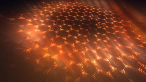 Videohive - Abstract yellow orange background pattern of hexagons glowing futuristic digital energy - 48136370 - 48136370