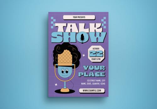 Blue Retro Talk Show Flyer Layout 646266966