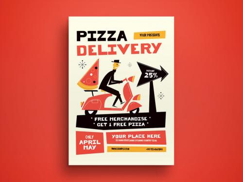 Brown Mid Century Pizza Delivery Flyer Layout 646266964