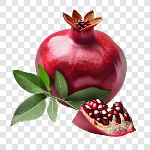 Premium PSD | One ripe pomegranate with leaves isolated premium psd generative ai Premium PSD