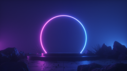 Videohive - Neon Glowing Circle Frame On Foggy Stage Loop - 48124179 - 48124179