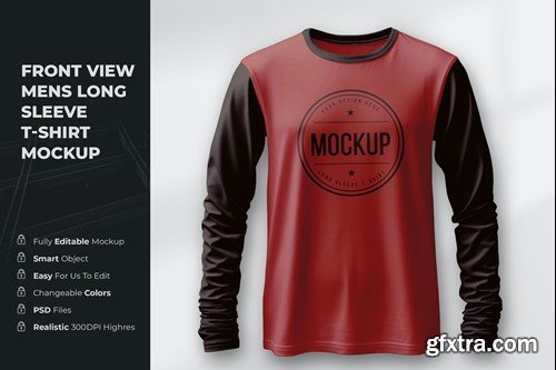 Front view Mens Longsleeve T-Shirt Mockup 8MWDXML