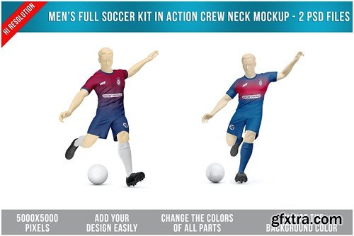 Men's Full Soccer Kit in Action Crew Neck Mockup CL5VKHT