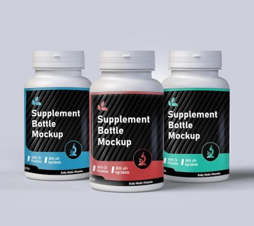 Premium PSD | Matte plastic supplement jar mockups 3d render isolated on white background Premium PSD