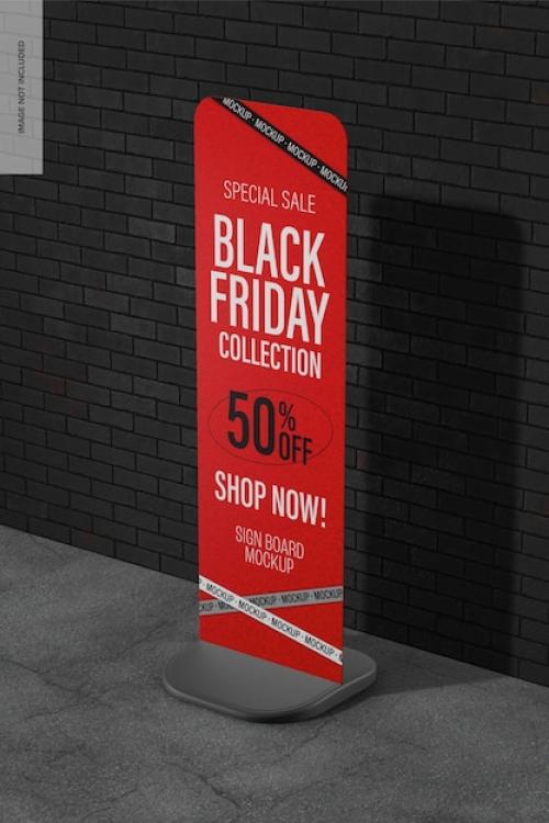 Premium PSD | Black friday long sign board mockup, perspective Premium PSD