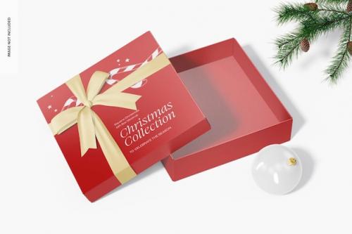 Premium PSD | Square christmas gift box mockup, opened Premium PSD