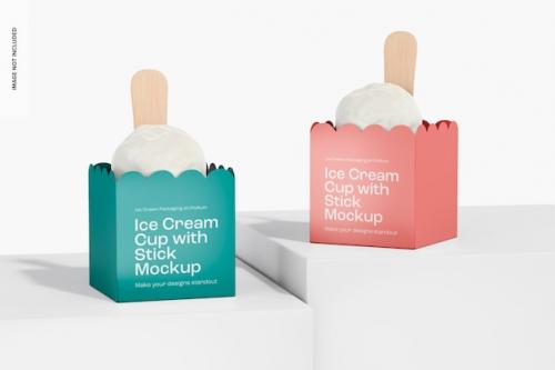 Premium PSD | Ice cream cups with stick mockup, front view Premium PSD