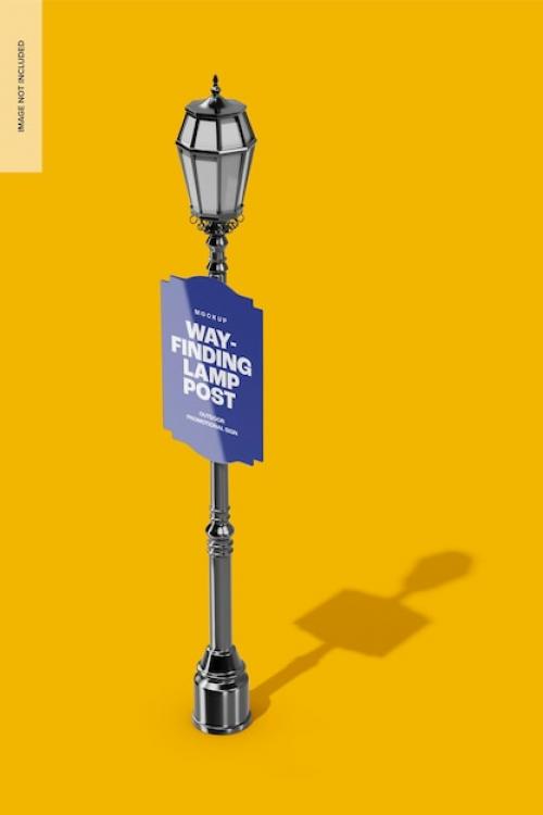 Premium PSD | Wayfinding lamp post mockup, perspective Premium PSD