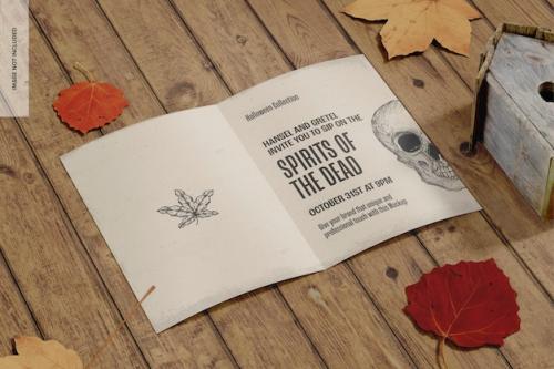 Premium PSD | Halloween bifold brochure mockup, left view Premium PSD