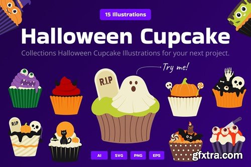 Halloween Cupcake Illustration 6V9W8BT