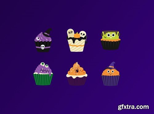 Halloween Cupcake Illustration 6V9W8BT