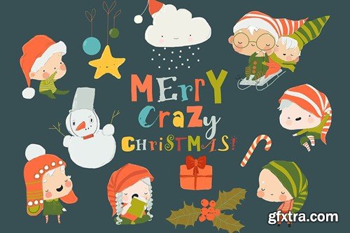 Set of Cute Playful Christmas Elves. Collection FCG4DYX