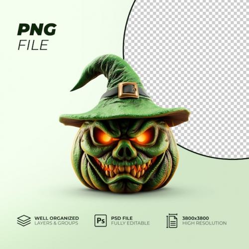 Premium PSD | 3d halloween pumpkin with witch hat horror pumpkin halloween jack o latern pumpkin witch hat Premium PSD