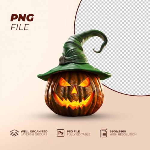 Premium PSD | 3d halloween pumpkin with witch hat horror pumpkin halloween jack o latern pumpkin witch hat Premium PSD