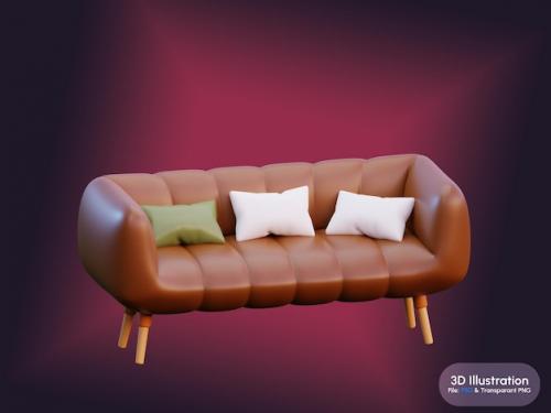 Premium PSD | Long sofa furniture 3d illustration render banner background Premium PSD