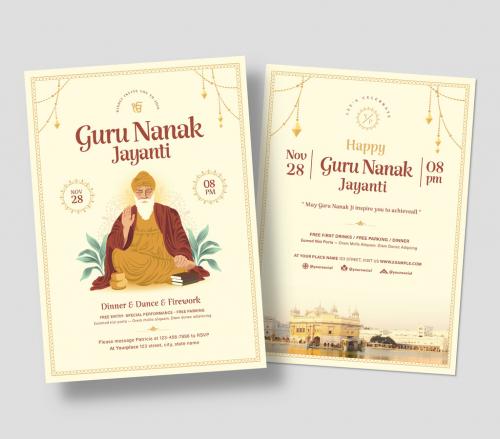 Guru Nanak Flyer Layout for Sikh Festival Event in Indian Theme 644712672