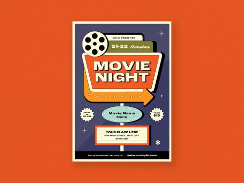 Blue & Red Retro Pop Modern Movie Night Flyer 644868007