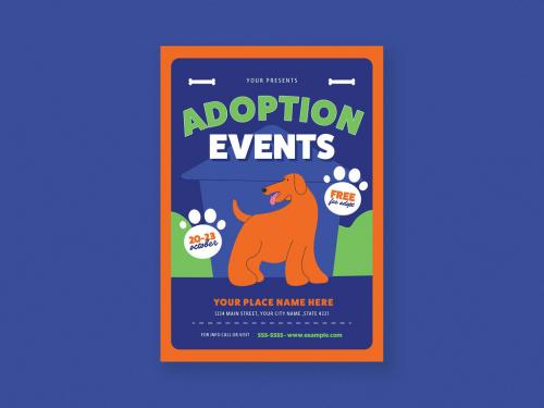 Blue & Orange Colorful Modern Adopt Dog Event Flyer 644867782