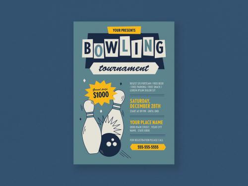 Blue Retro Bowling Tournament Flyer 644867910