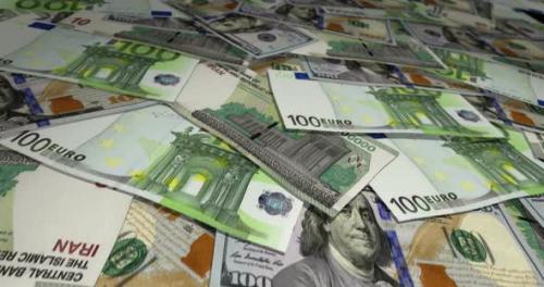 Videohive - Dollar Euro Rial banknotes flying over money surface - 48109011 - 48109011