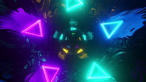 Videohive - Reflective tunnel with many neon arrows. Looped animation - 48115717 - 48115717