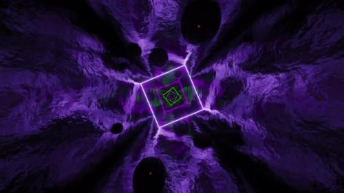 Videohive - Square room with neon squares and black balls. Looped animation - 48115720 - 48115720