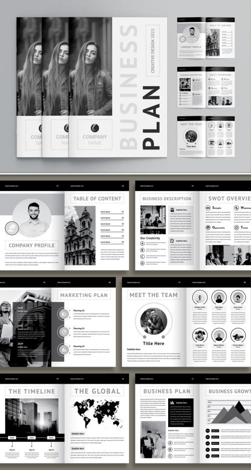 Business Plan Brochure Design Layout with Grey Accents 644717007