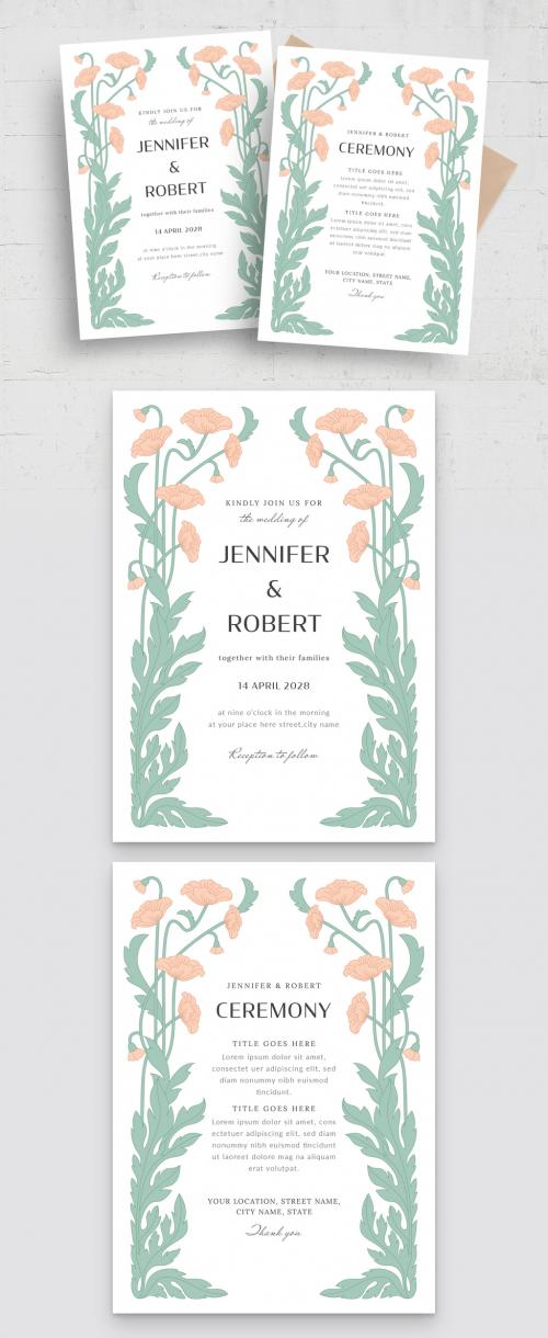 Floral Art Nouveau Wedding Invitation Layout 644699043