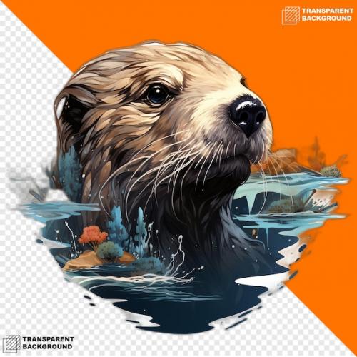 Premium PSD | Sea otters head digital sticker isolated on transparent background Premium PSD