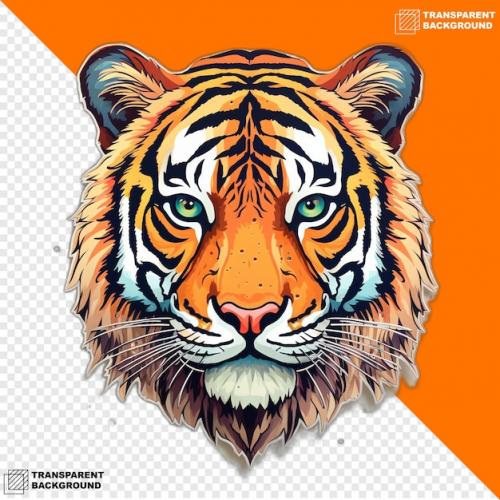 Premium PSD | Tigers head digital sticker isolated on transparent background Premium PSD