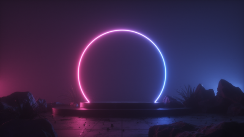 Videohive - Foggy Stage With Neon Glowing Circle Frame - 48124180 - 48124180
