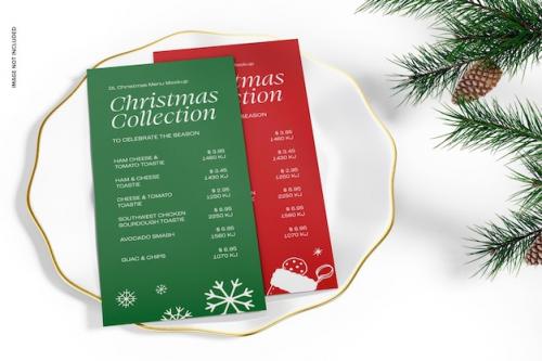 Premium PSD | Dl christmas menus mockup, stacked Premium PSD